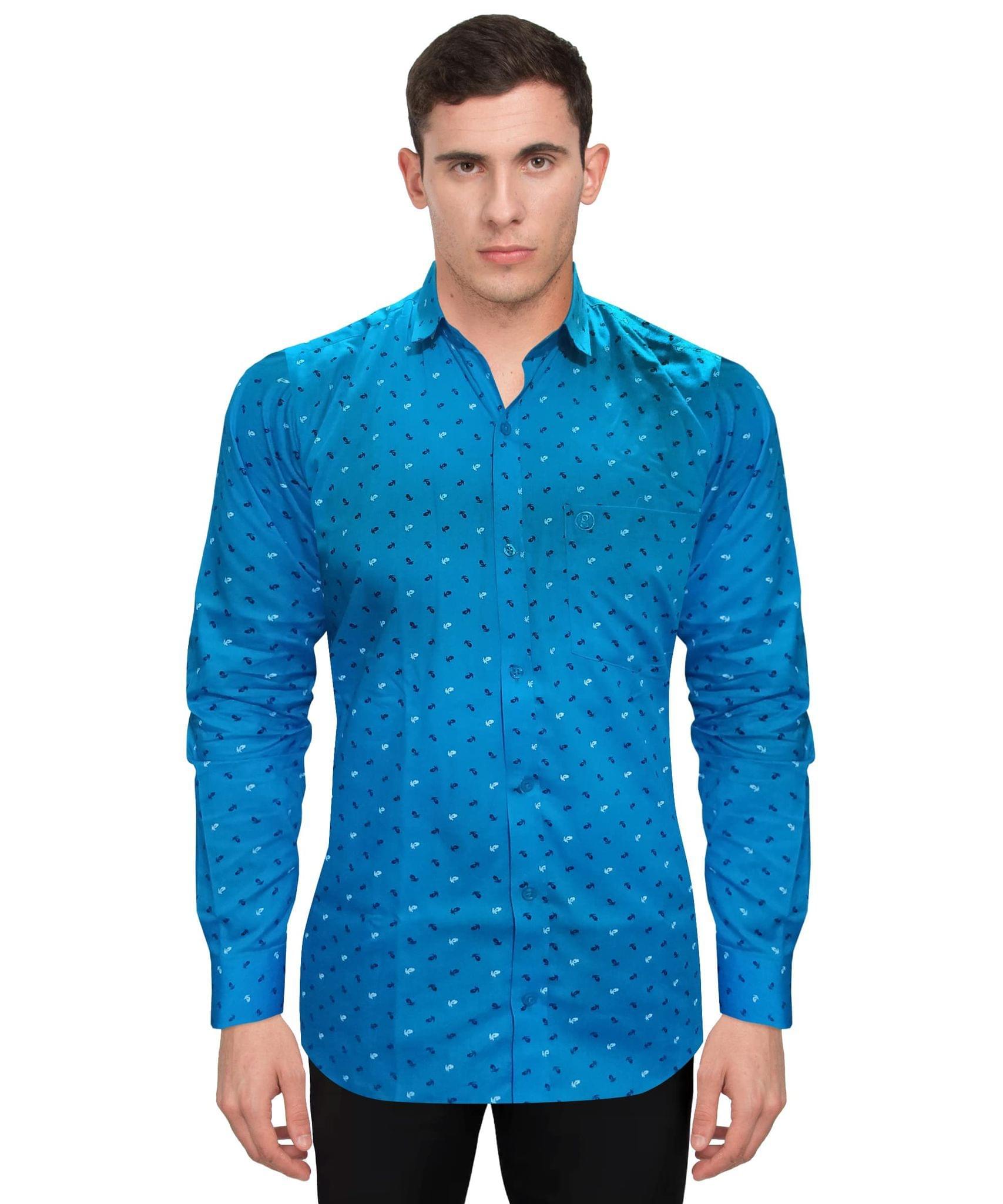 Genius Shirts 100% Cotton Printed Casual Full Shirt for Men (44, Blue)