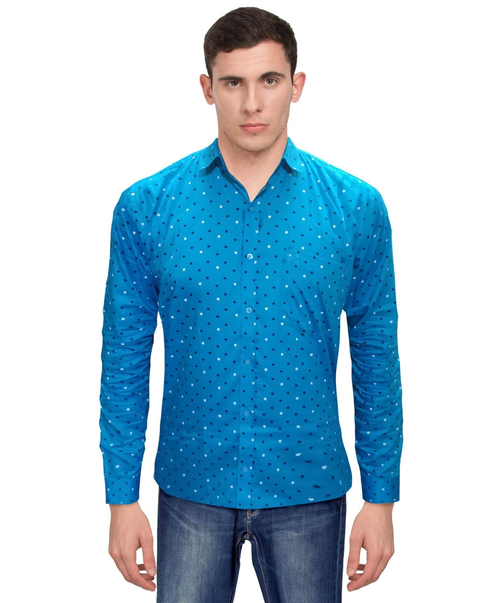 Genius Shirts 100% Cotton Printed Casual Full Shirt for Men (42, Blue)