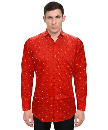 Genius Shirts 100% Cotton Printed Casual Full Shirt for Men (44, Red)