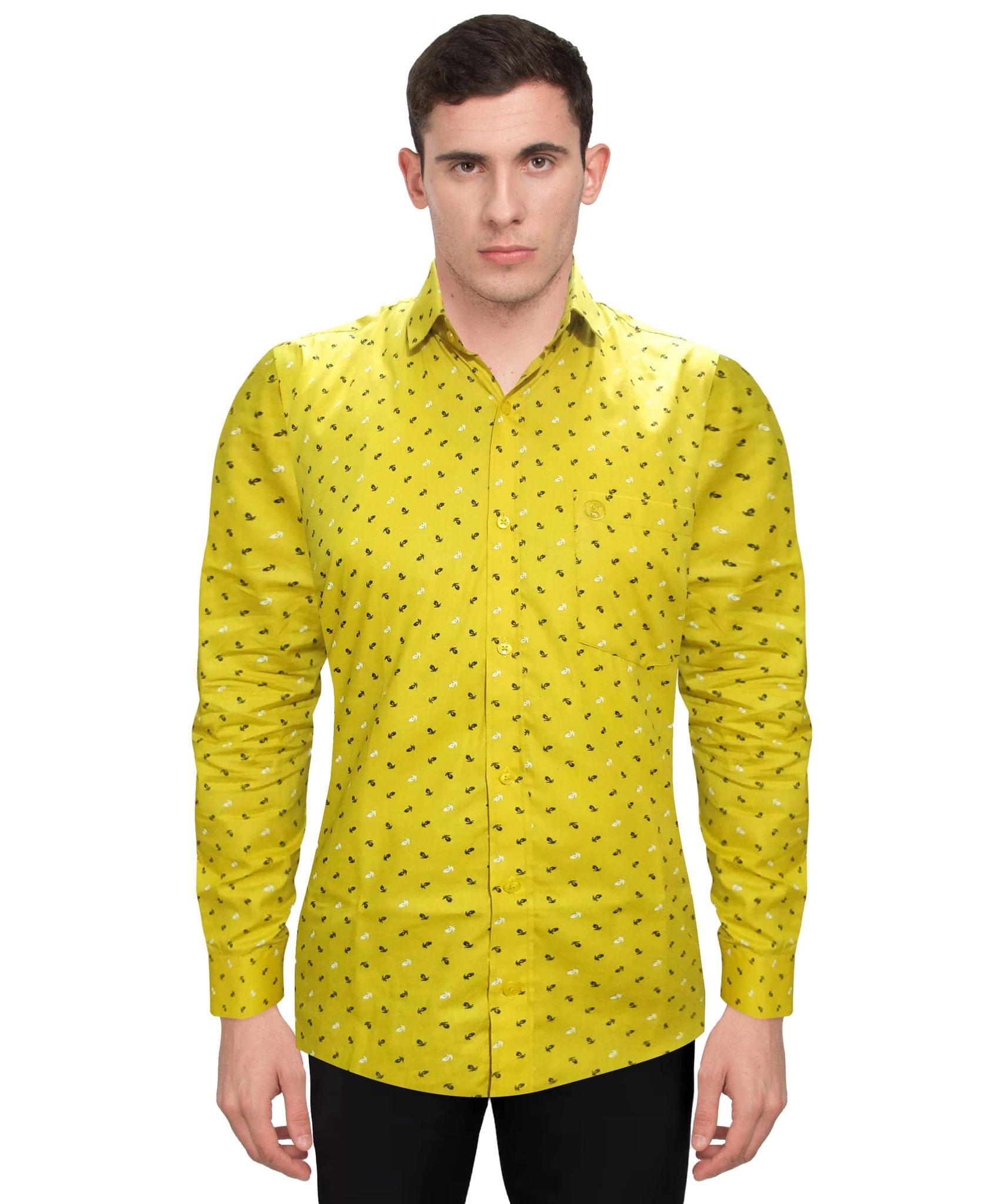 Genius Shirts 100% Cotton Printed Casual Full Shirt for Men (42, Yellow)