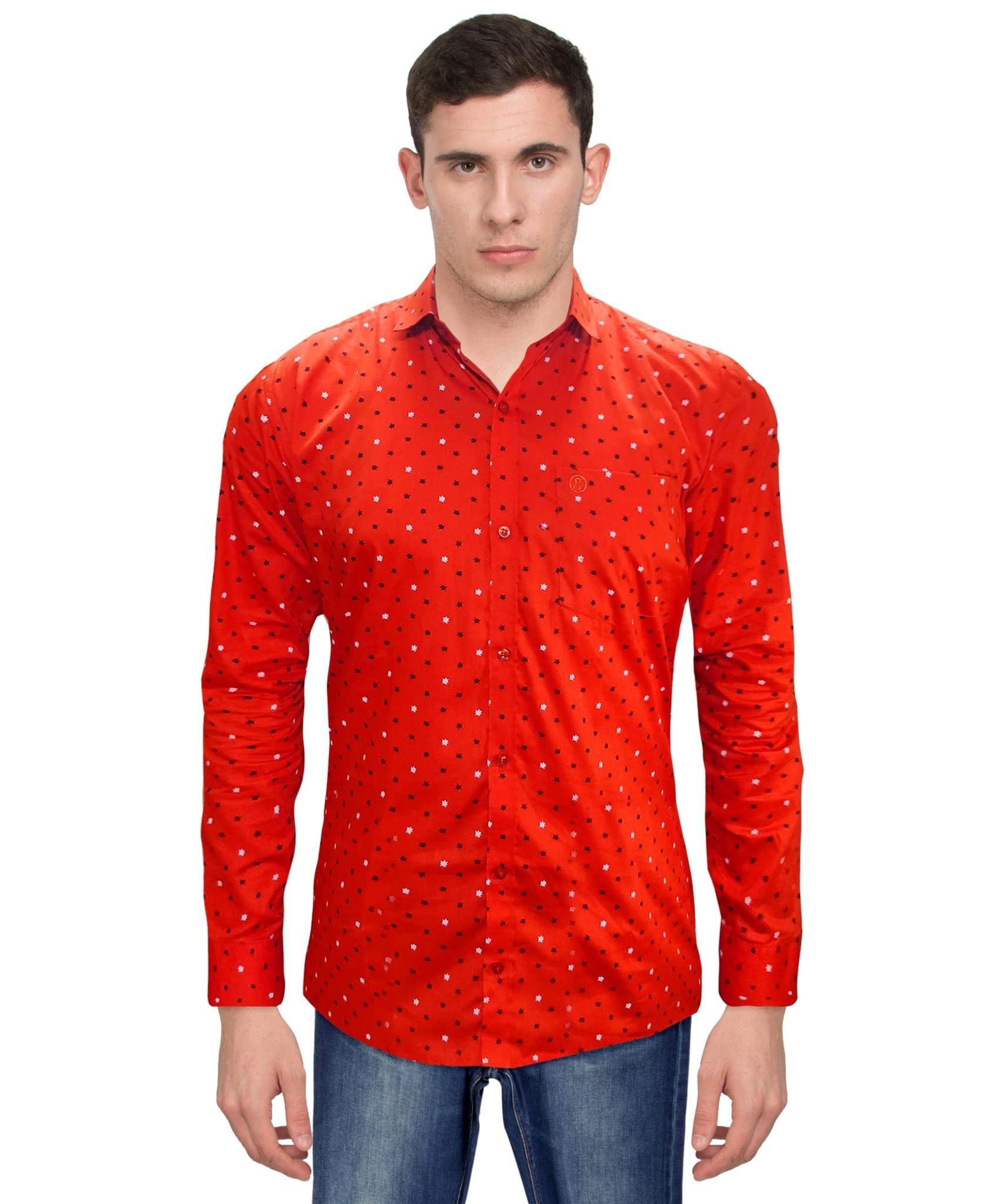 Genius Shirts 100% Cotton Printed Casual Full Shirt for Men (42, Orange)