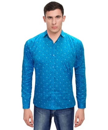 Genius Shirts 100% Cotton Printed Casual Full Shirt for Men (38, Blue)