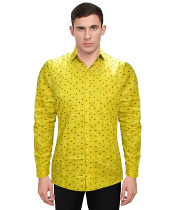 Genius Shirts 100% Cotton Printed Casual Full Shirt for Men (38, Yellow)