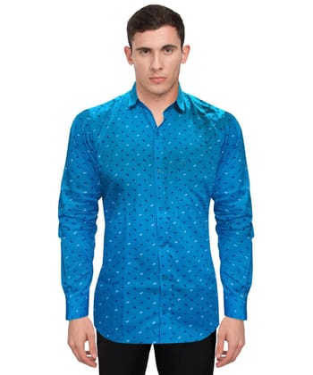 Genius Shirts 100% Cotton Printed Casual Full Shirt for Men (38, Blue)