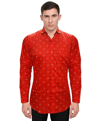 Genius Shirts 100% Cotton Printed Casual Full Shirt for Men (38, Red)