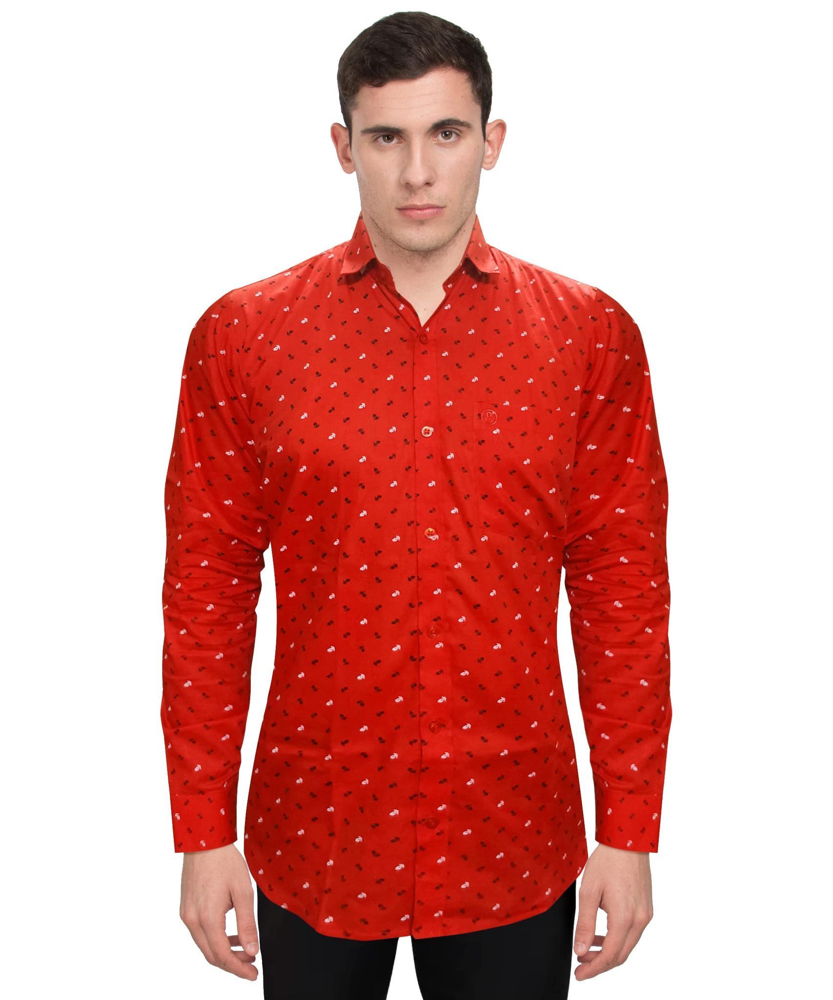 Genius Shirts 100% Cotton Printed Casual Full Shirt for Men (38, Red)