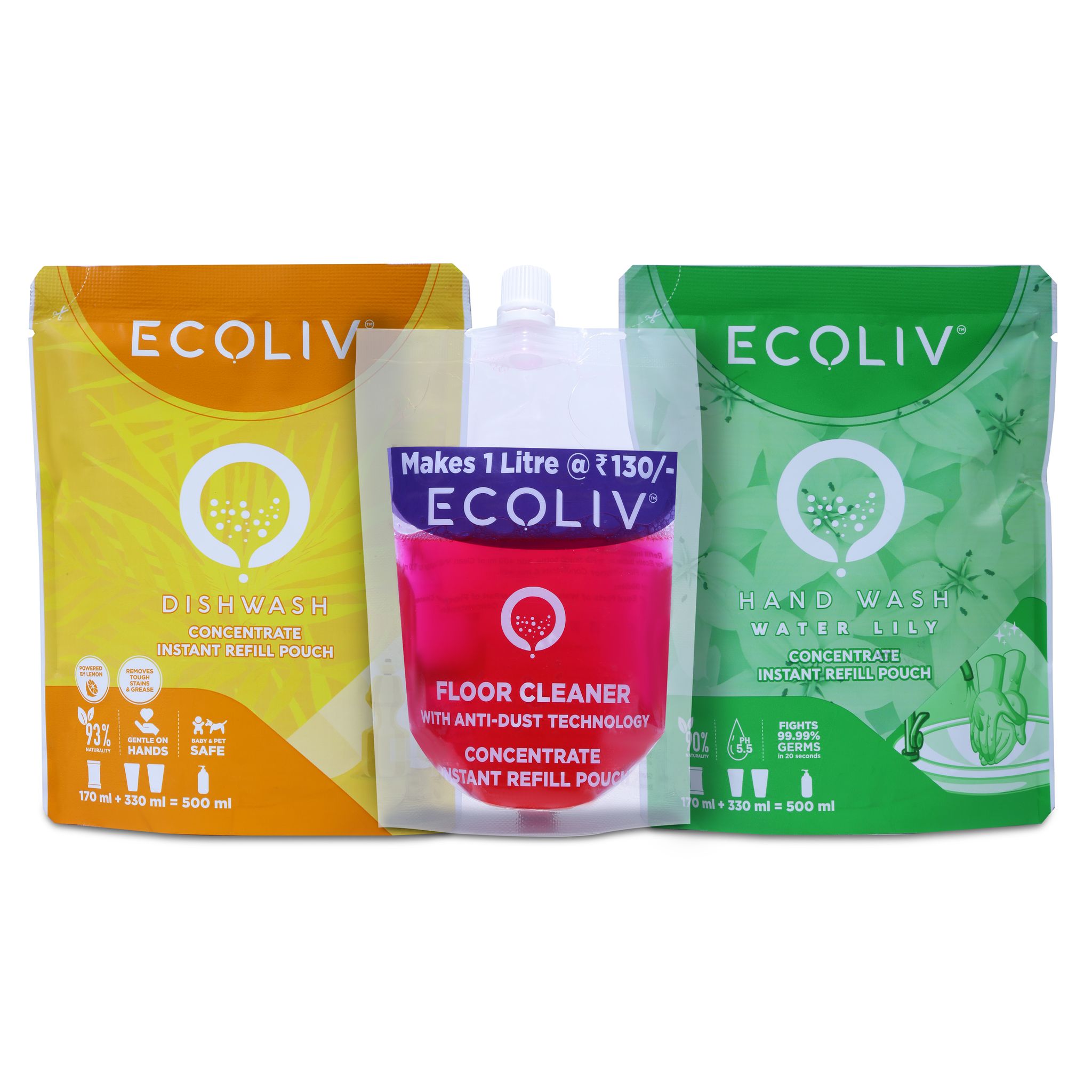 Ecoliv Home Care Hygiene Kit -  Refill Packs for Hand Wash Dishwash and Floor Cleaner