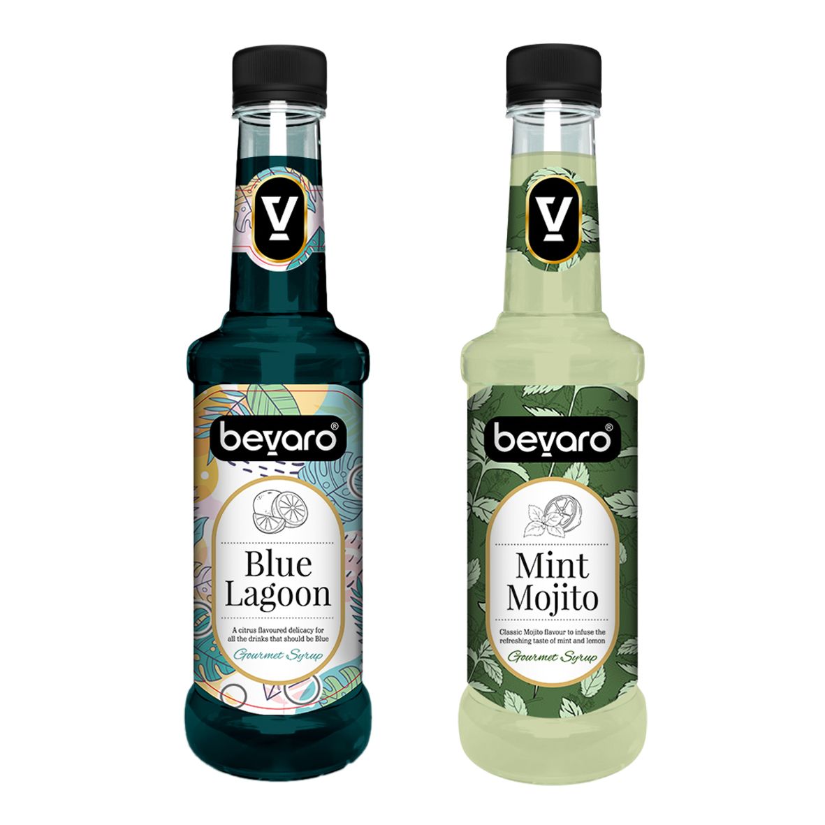 BEVARO Mint Mojito Syrup and Blue Lagoon Syrup Combo, 300ml each Blue Lagoon + Mint Mojito  (600 ml, Pack of 2)