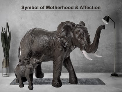 Mother-Baby Elephant Figurine of Polyresin Grey coloured Glossy look Best for Gift on Birthday, Anniversary, Wedding.