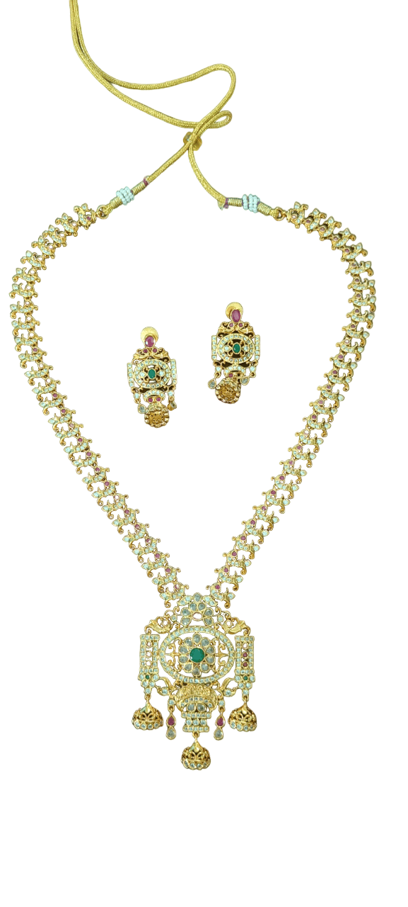 Long Haram Necklace Set With Pair of Earrings