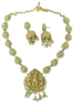 Mid Length Necklace Set With Beautifully Designed Krishna Pendent and Traditional Mango Chain with Pair of Earrings