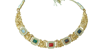 Simple and Elegant Choker Necklace Gold Finish with Navratna Stones