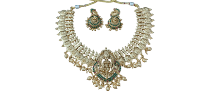 Necklace set Traditional Temple Jewellery for Women and Girls Kasu Mala Chain with Lakshmi Pendent with Pair of Jhumkas