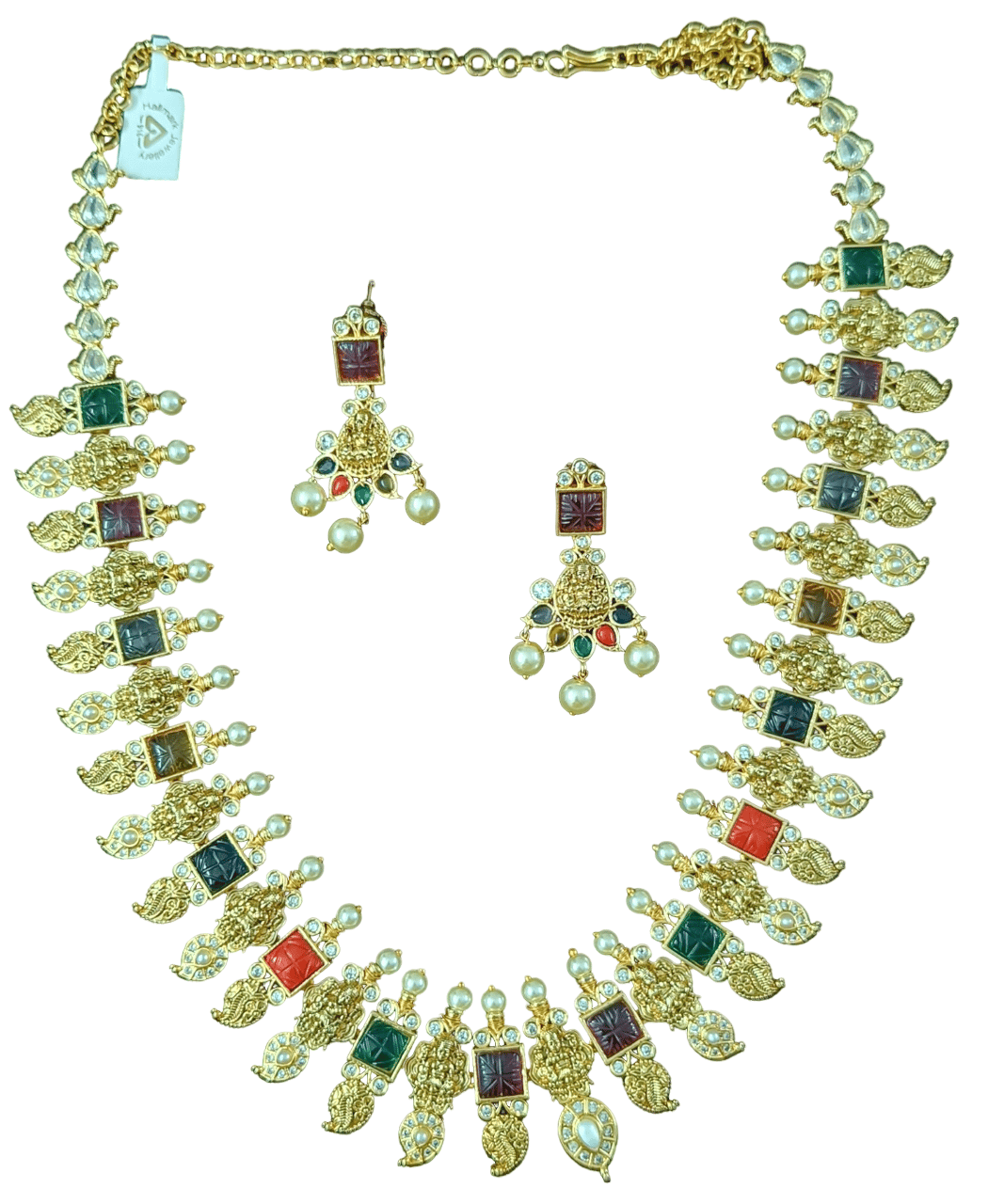 Navaratna Necklace in Gold Finish with Matching Earrings…