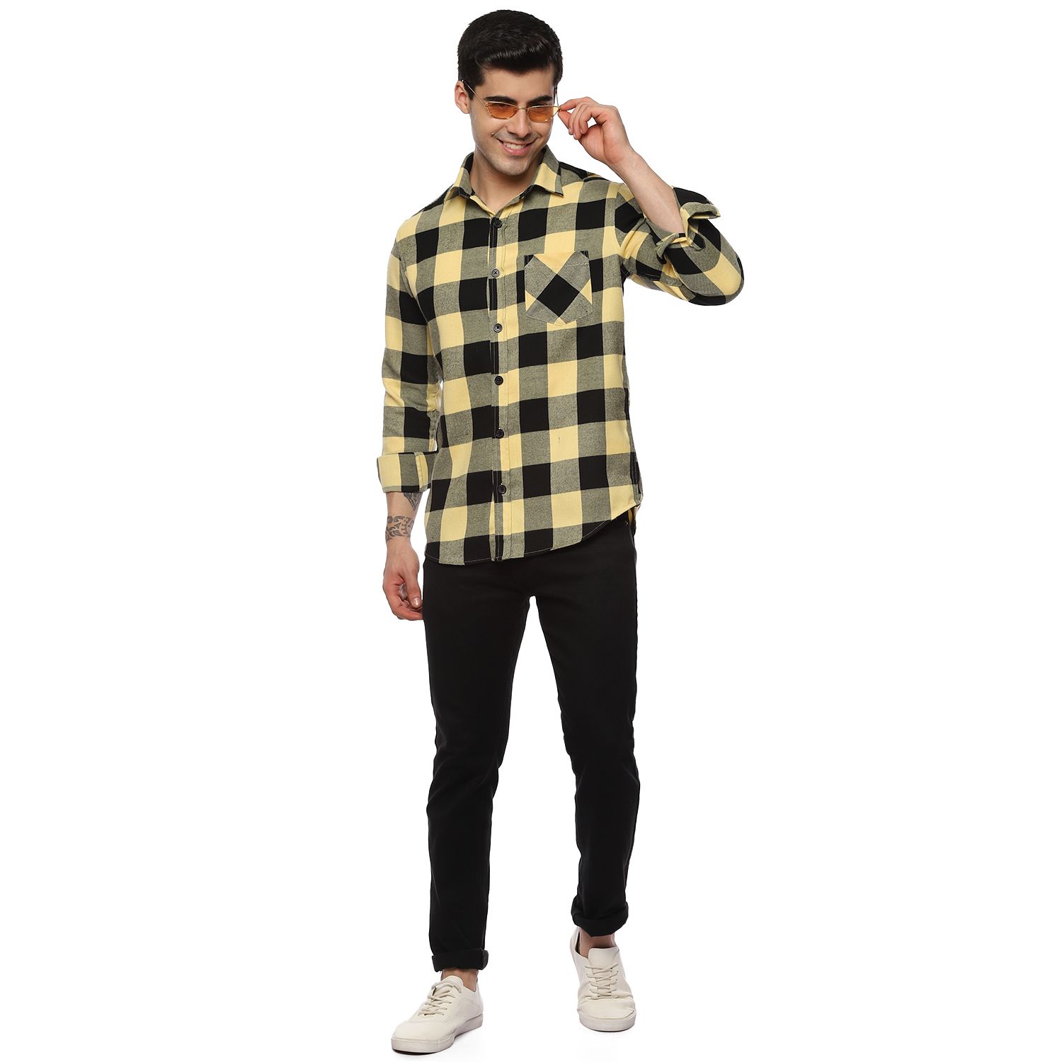 Yellow & Black Check Shirt -Single Pocket