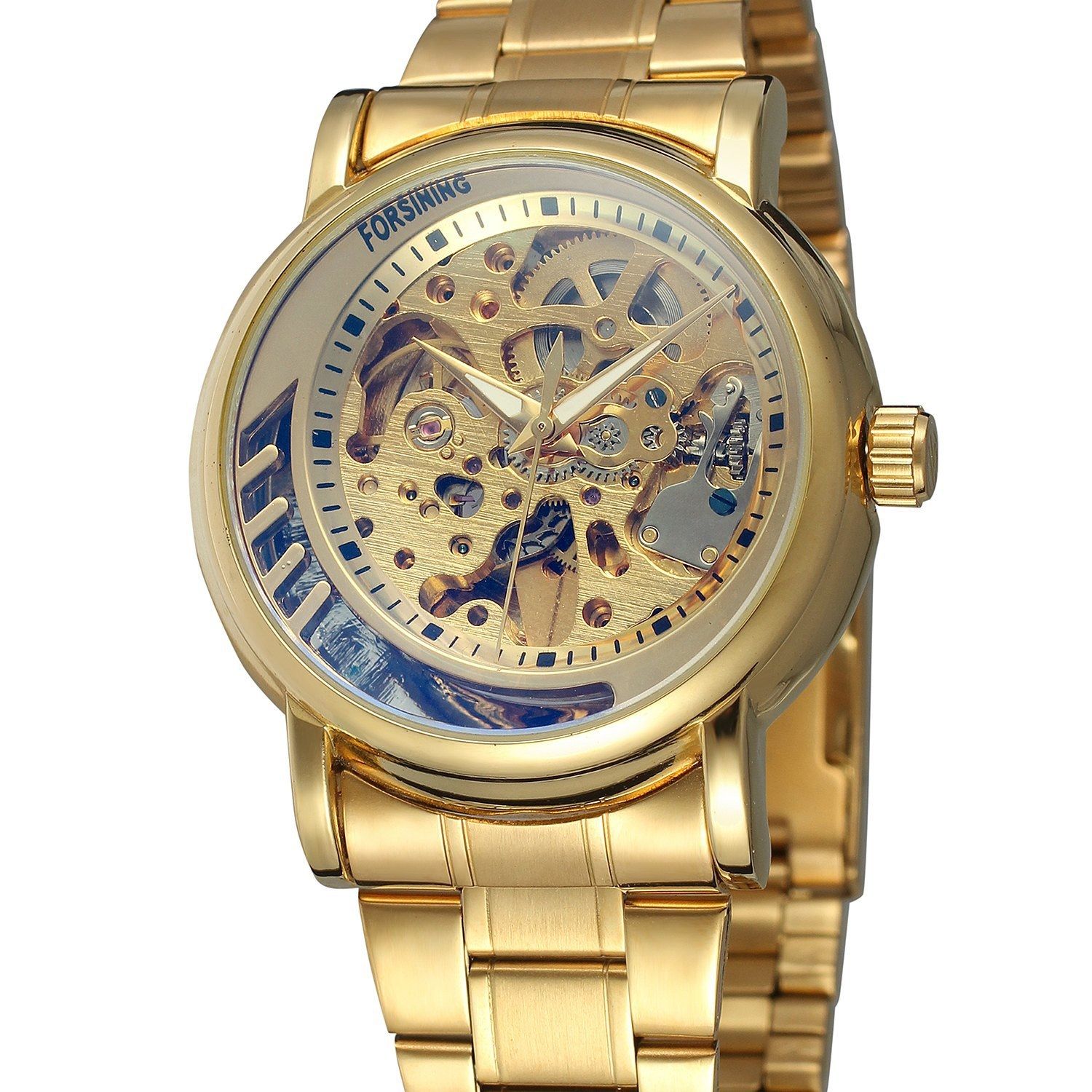 Forsining Business Automatic Mechanical Luxurious Movement Analog Watch Automatized See Through Glass Back Self Winding Wrist Pulses Highlighted For Men