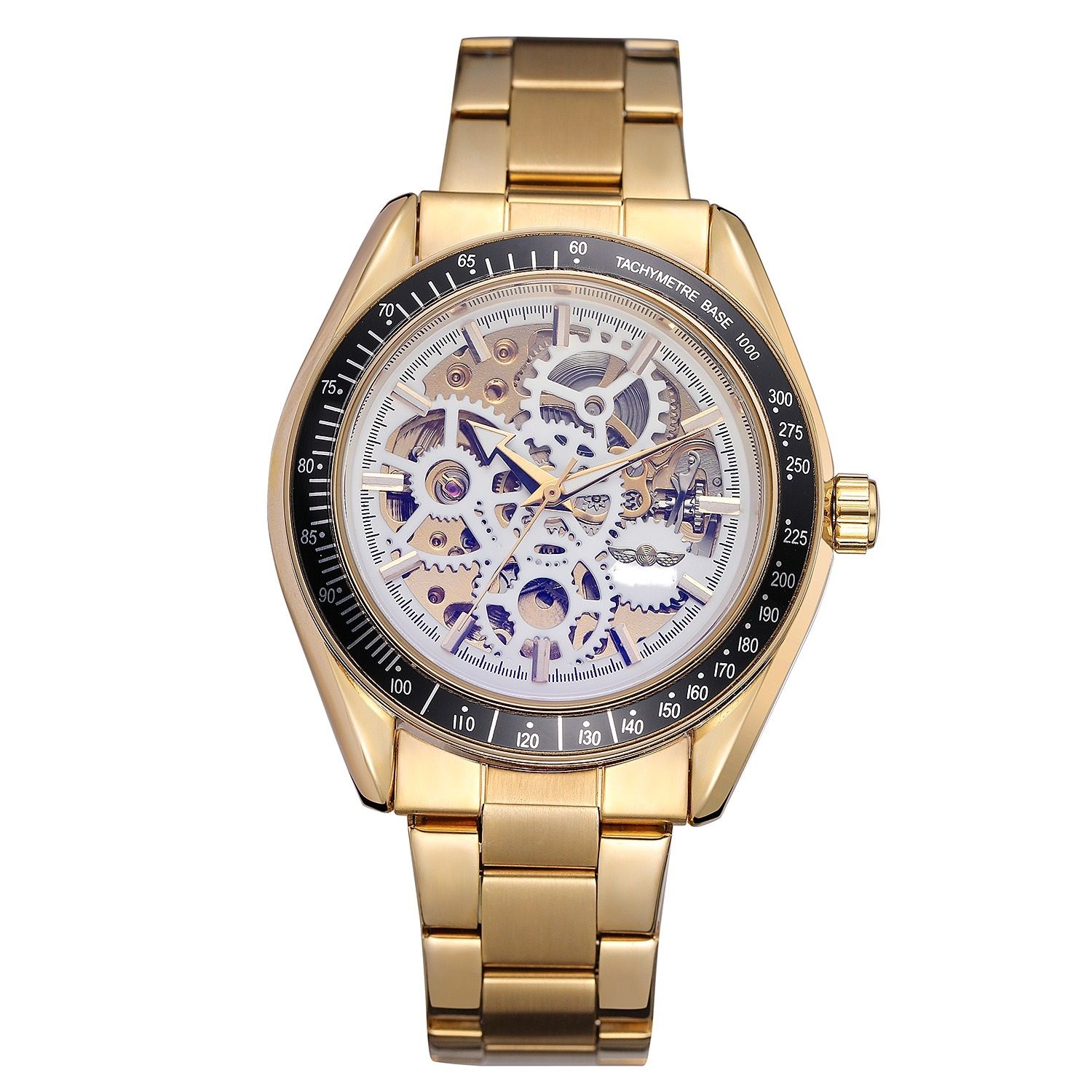 Forsining Golden Business Automatic Mechanical Luxurious Movement Analog Watch Automatized See Through Glass Back Self Winding Wrist Pulses Highlighted For Men