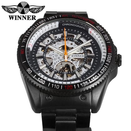 Winner Business Automatic Mechanical Luxurious Movement Analog Watch Automatized See Through Glass Back Self Winding Wrist Pulses Highlighted For Men