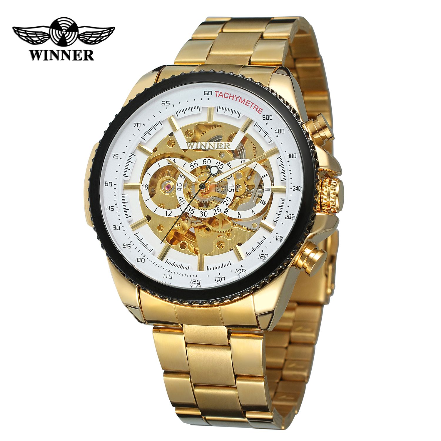 Winner Business Automatic Mechanical Luxurious Movement Analog Watch Automatized See Through Glass Back Self Winding Wrist Pulses Highlighted For Men