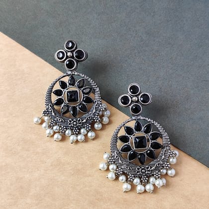 Silver Look Alike Oxidized Designer Chandbali Earring For Women And Girl