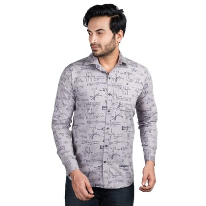 Genius Shirts 100% Cotton Print Casual Slim Fit Men's Full Sleeve Shirt (42, Grey)