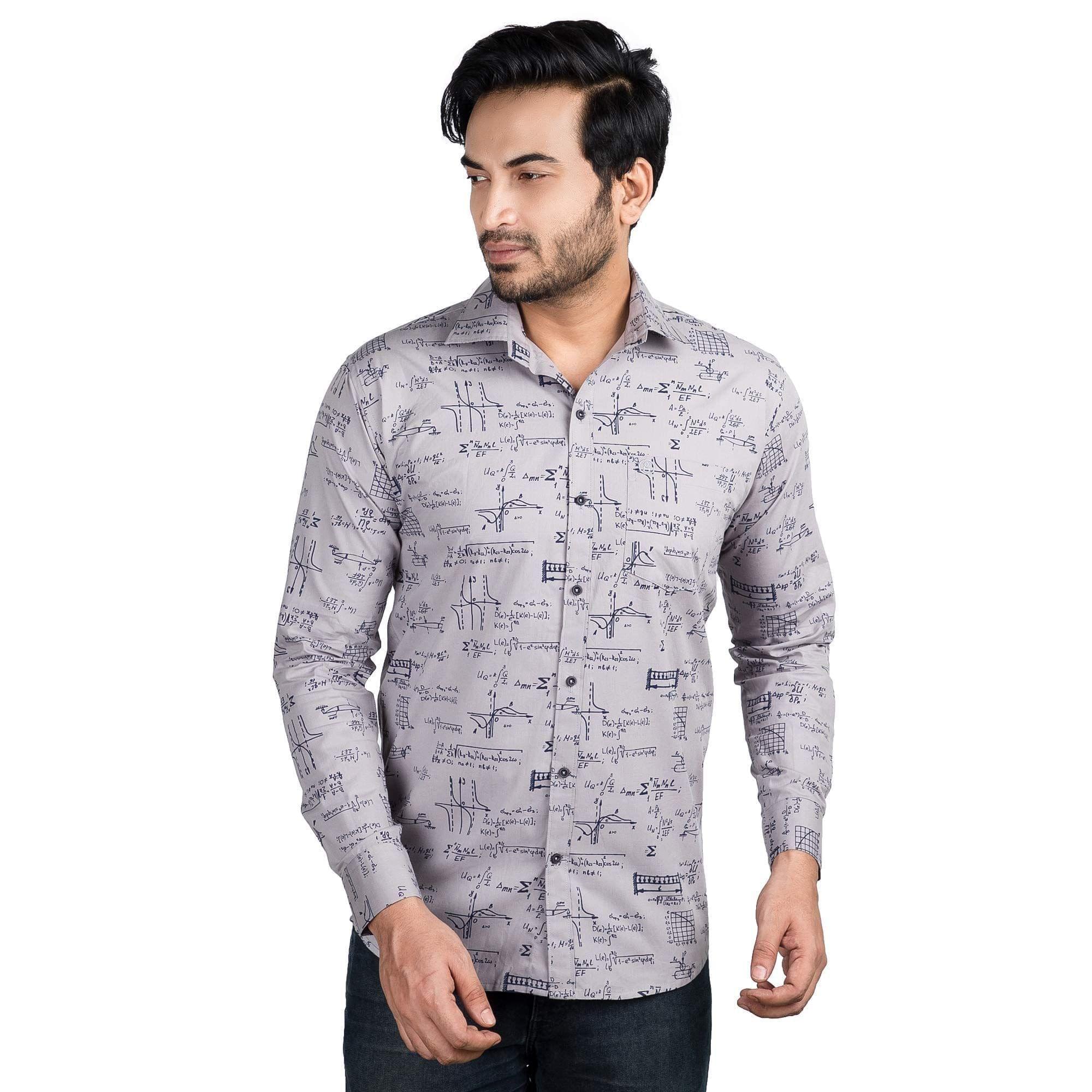 Genius Shirts 100% Cotton Print Casual Slim Fit Men's Full Sleeve Shirt (42, Grey)