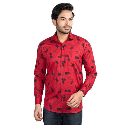 Genius Shirts 100% Cotton Print Casual Slim Fit Men's Full Sleeve Shirt (42, Red)