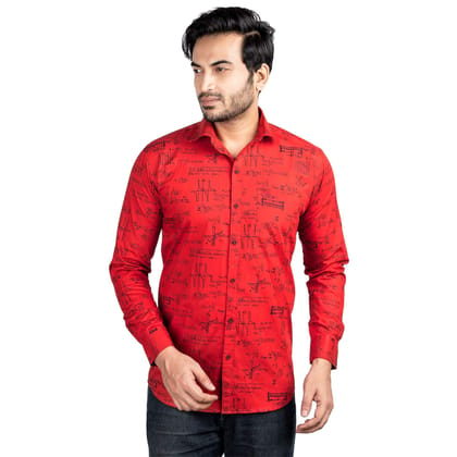 Genius Shirts 100% Cotton Print Casual Slim Fit Men's Full Sleeve Shirt (40, Red)