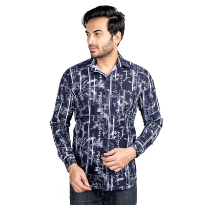 Genius Shirts 100% Cotton Print Casual Slim Fit Men's Full Sleeve Shirt (40, Blue)