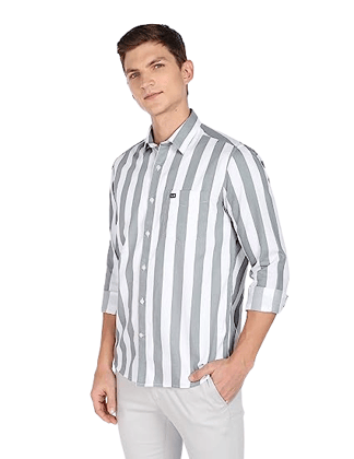Arrow Men Grey Spread Collar Slim Fit Casual Shirt