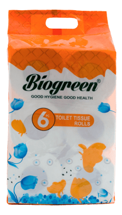 Biogreen Virgin Soft Toilet Bathroom Roll Multipurpose (6 in 1) 2 Ply 250 Sheet Per Roll | Natural, Safe, Hygienic