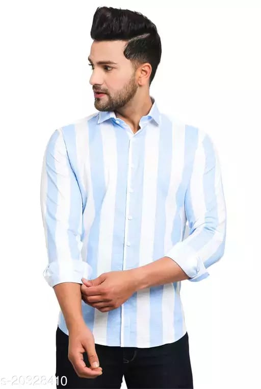 Men Regular Fit Striped Spread Collar Casual Shirt