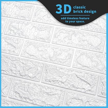 WHISQ 3D Brick Wall Stickers - PE Foam Self Adhesive Wallpaper for Kitchen - 3D Wallpapers for Walls Bedroom - Sofa Background Wall Decoration Room Wallpaper - White Colors Wall Papers