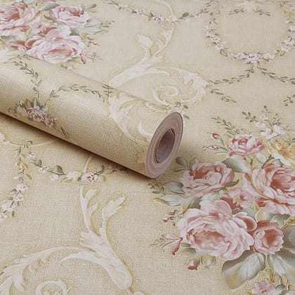LAAYO Wall Sticker for Home - Wallpaper Wall for Bedroom - Self Adhesive Waterproof Wallpaper - PVC Wall stiicker Wallpaper for Living Room (40cm x 250cm, Beige Floral) (250 cm)