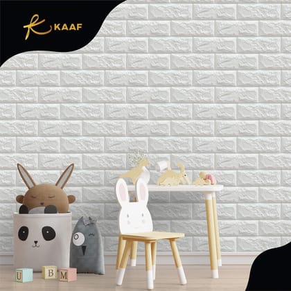 Kaaf Self Adhesive Foam Wallpaper - 3D Foam Sheet for Wall - White Wall Paper for Walls - 3D White Brick Foam Wallpaper - Brick Style Wall Sticker