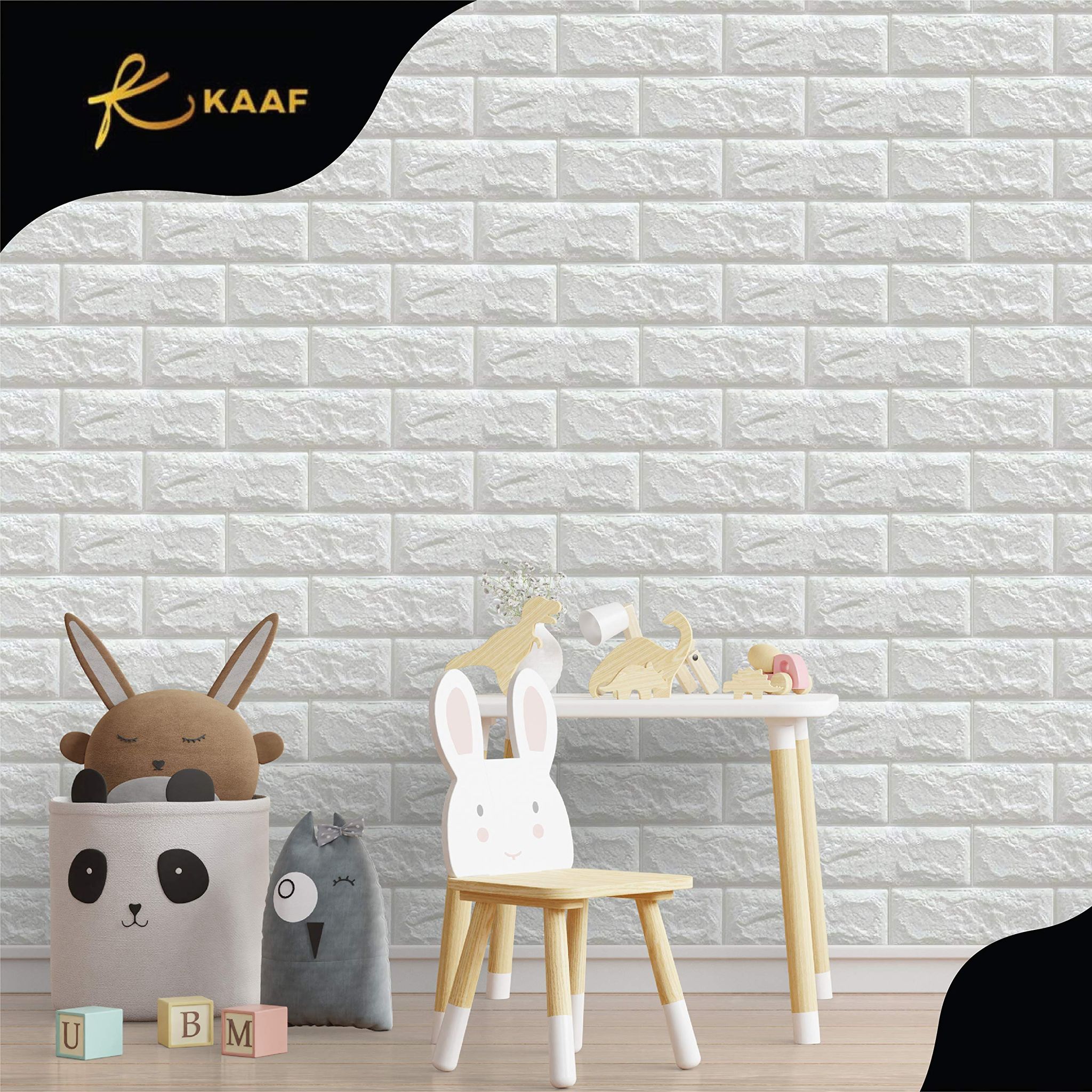 Kaaf 3D Brick Wallpaper for Walls - 3D White Wallpaper - Foam Brick Wallpaper - White Wallpaper for Walls Living Room White Color- 3D Wall Foam Panel