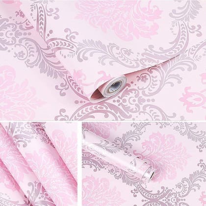 LAAYO Wallpaper for Bedroom 3D Wallpaper Wall for Home Wall Decor Pink Wallpaper for Walls Damask Design (45cm x 250cm, Pink Damask)