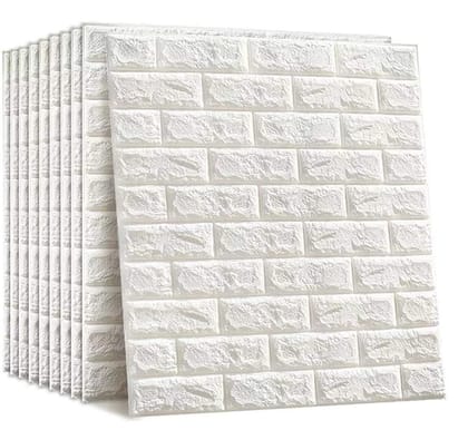 WHISQ Waterproof Self-Adhesive Foam 3D Brick Decorative Wall Sticker for Home Living Room Bedroom (70 x 77 cm, White)