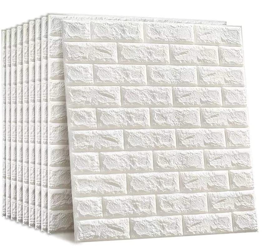 WHISQ (15 PC 3D PE Foam Self Adhesive Brick Design Wall Stickers/DIY Wallpaper for Home Hotel Living Room Bedroom Cafe Decor (Thickness 6MM, 70 x 77 cm, White)