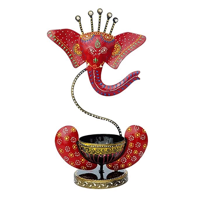 Red Lord Ganesha Tea Light Holder