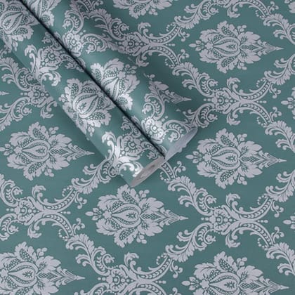 LAAYO Wallpaper for Furniture 3D Wallpaper for Walls Living Room Wall Stickers for Bedroom Wall Stickers for Office(45cm x 250cm, Green Damask)