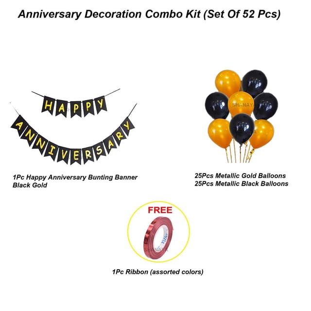 Happy Birthday Black & Gold Combo (52 Pcs), Birthday Celebration, Party  Decoration Supplies (Latex Balloons, Fairy Lights & Banner)