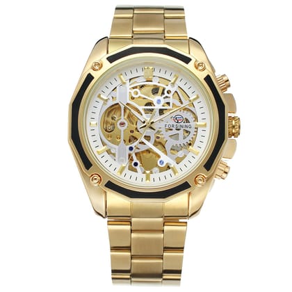 Forsining Golden Business Automatic Mechanical Luxurious Movement Analog Watch Automatized See Through Glass Back Self Winding Wrist Pulses Highlighted For Men