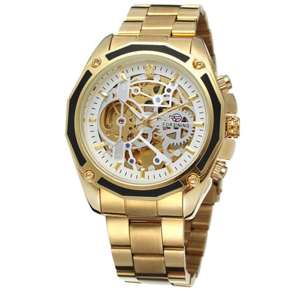 Winner Golden Business Automatic Mechanical Luxurious Movement Analog Watch Automatized See Through Glass Back Self Winding Wrist Pulses Highlighted For Men