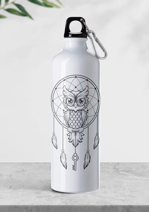 Weshopaholic Sublimation Printed Aluminium Water Bottle 750 ML (Owl Dream Catcher)