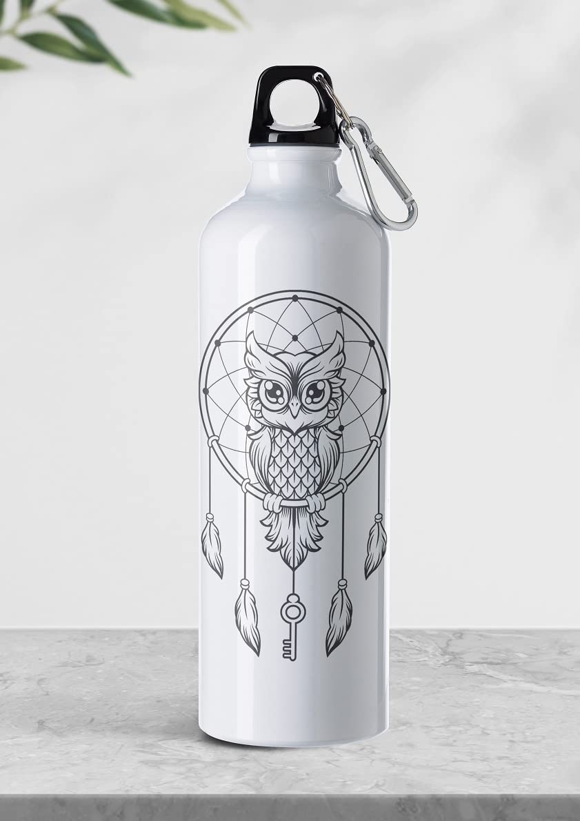 Weshopaholic Sublimation Printed Aluminium Water Bottle 750 ML (Owl Dream Catcher)