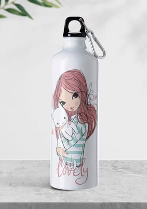 Weshopaholic Sublimation Printed Aluminium Water Bottle 750 ML (Girl Cat))