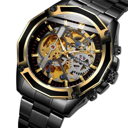 Winner Golden Business Automatic Mechanical Luxurious Movement Analog Watch Automatized See Through Glass Back Self Winding Wrist Pulses Highlighted For Men