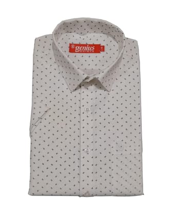 Genius Shirts 100% Cotton White Print Half Sleeve Shirt for Men (44, White DS13)