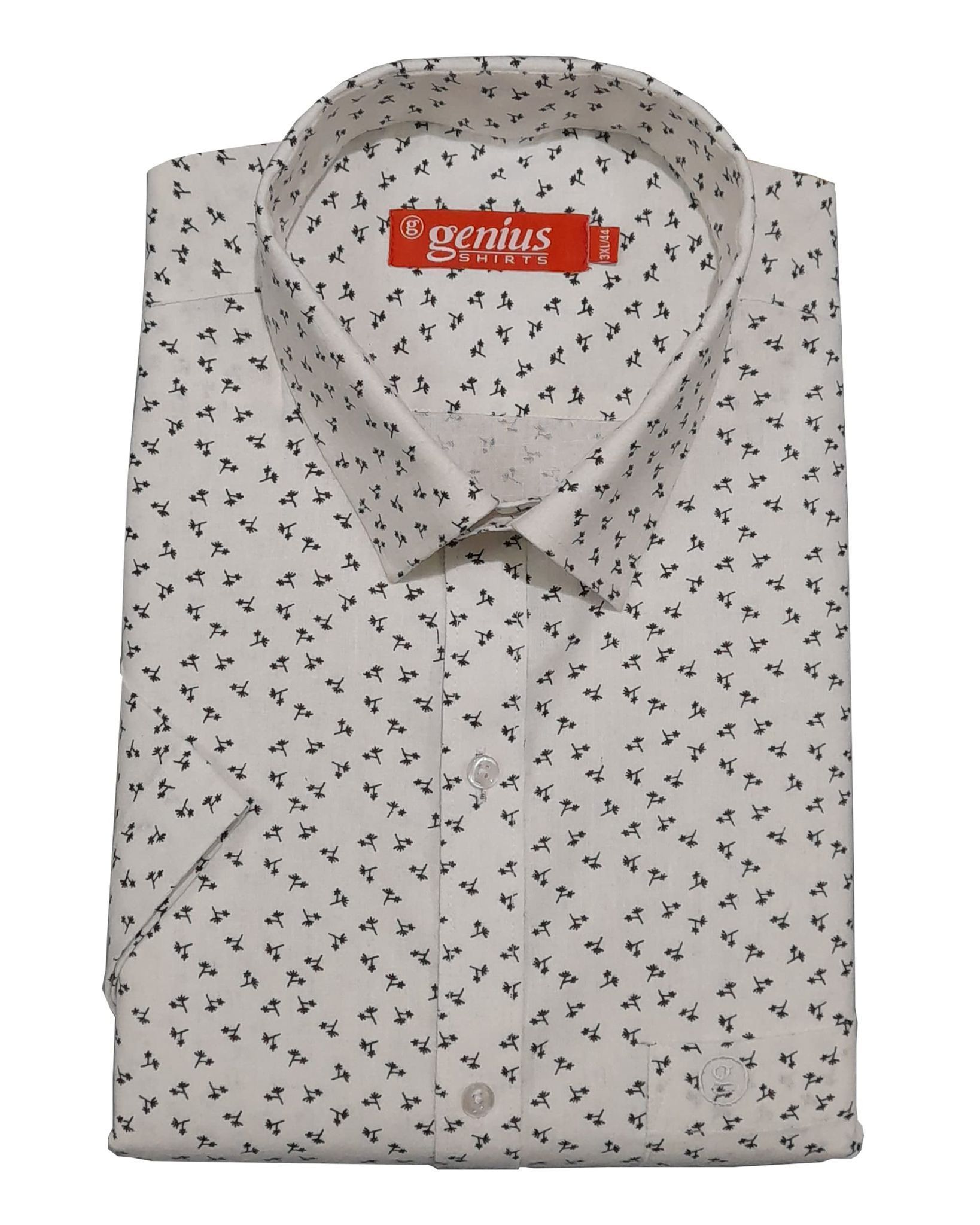 Genius Shirts 100% Cotton White Print Half Sleeve Shirt for Men (44, White DS12)